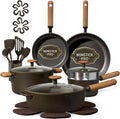 CAROTE Pots and Pans Set Non Stick 21PCS Cookware Set with Strainer Lid Induction Cooking Set with Kitchen Utensils Dark Green