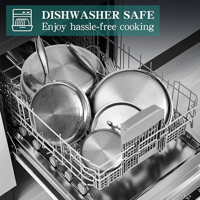 EWFEN Pots and Pans Set 3 Ply 11 Piece Stainless Steel Cookware Set Oven Dishwasher Safe | Induction Compatible Frying Pans Saucepans Saute Pan &amp Stock Pot PFOA Free Kitchen Skillet