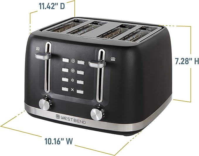 West Bend Toaster 4-Slice Extra-Wide and Deep Slots with 3 Functions and 7 Shade Settings Manual Toast Lift Lever Auto Shut-Off and Removable Crumb Tray 1500-Watts Black