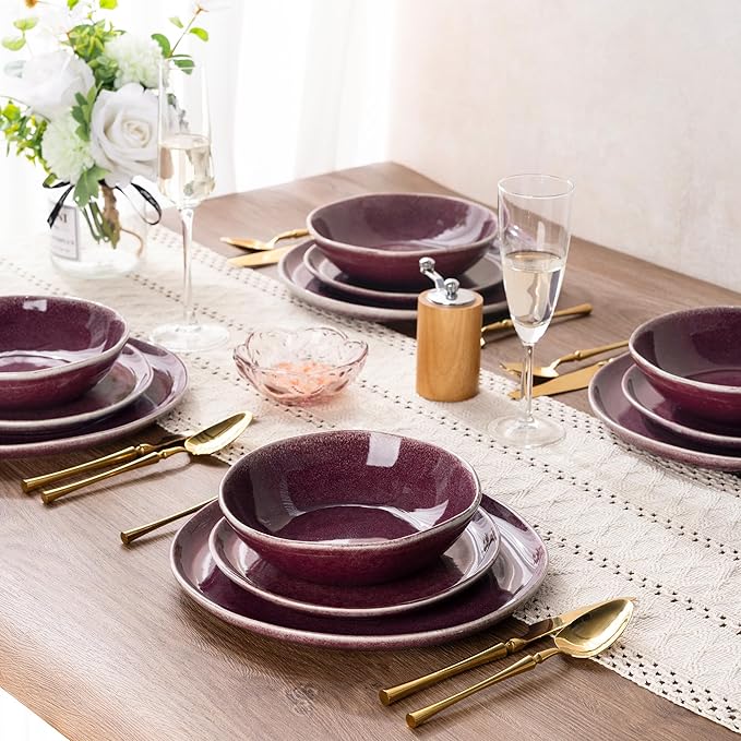 AmorArc Ceramic Dinnerware SetsHandmade Reactive Glaze Stoneware Plates and Bowls SetsHighly Scratch Resistant | Dishwasher &amp Microwave Safe Dishes SetService for 4 (12pc)