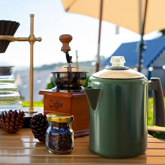 Mixpresso Green Stainless Steel Coffee Percolator Stovetop 37oz Classic Percolator Coffee Pot Great For Camping Pot 5-8 Cup Stove Top Espresso Maker Cool-Touch Handle