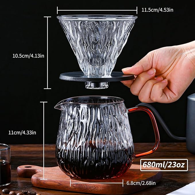 Unbreakable - Pour Over Coffee Maker 650ML/22OZ Heat Resistant Borosilicate Glass Dripper with Filter Holder BPA-Free Manual Coffee Brewer for Home and Office Use