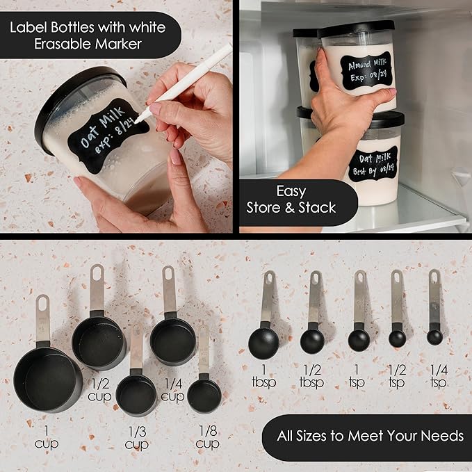 All-In-One Bundle Nut Milk Maker Machine – Includes 4 Storage Bottles Labels &amp Measuring Set 32oz Capacity 8 in 1 Function Soy Milk Maker Machine Automatic Stainless Steel Almond Nut Oat Rice