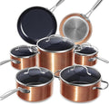 Nuwave 12 Piece Cookware Set - Duralon Blue Ceramic Non-Stick Frying Pans Saucepans Deep Sauté Pan Induction Compatible PFAS Free With Lids