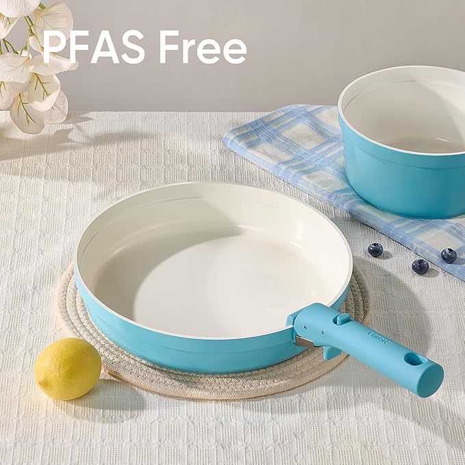 CAROTE 9pcs Pots and Pans SetCeramic Cookware Sets Non Stick with Detachable Handle Induction Kitchen Pots and PansRV Cooking Set Oven/Dishwasher/Fridge Safe Space Saving