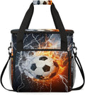 Soccer Ball Fire And Water Travel Coffee Maker Carrying Bag Large Organizer Storage Tote Bag Insulated Reusable Cooler Grocery Bags