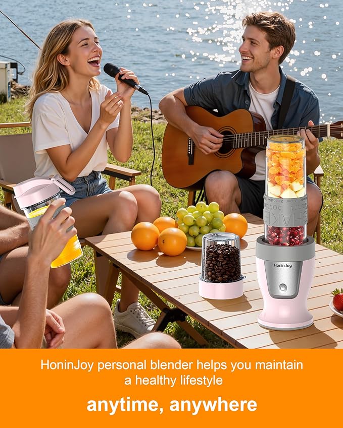 Smoothie Blender 650W Personal Blenders for Shakes and Smoothies with Grinder Cup &amp 2 BPA-Free Portable Cups (20oz+14oz) Portable Blender for Juices Smoothies Maker for Kitchen Pink