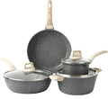 Black Kitchen Cookware Sets 7 Piece Nonstick Pots and Pans Set Granite Cooking Set for Induction &amp Dishwasher Safe Oven Stovetop PFAS and PFOA Free