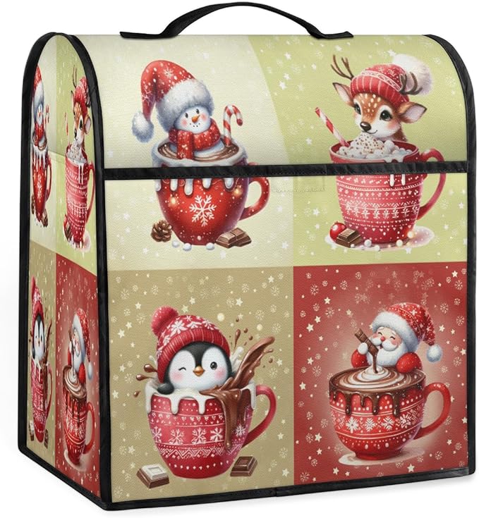 Kitchen Aid Mixer Cover Christmas Snowman Deer Stand Mixer Cover Compatible with 6-8 Quarts Stand Mixers Dust Covers with Zipper Pocket Foldable Washable Kitchen Aid Organizer Bag