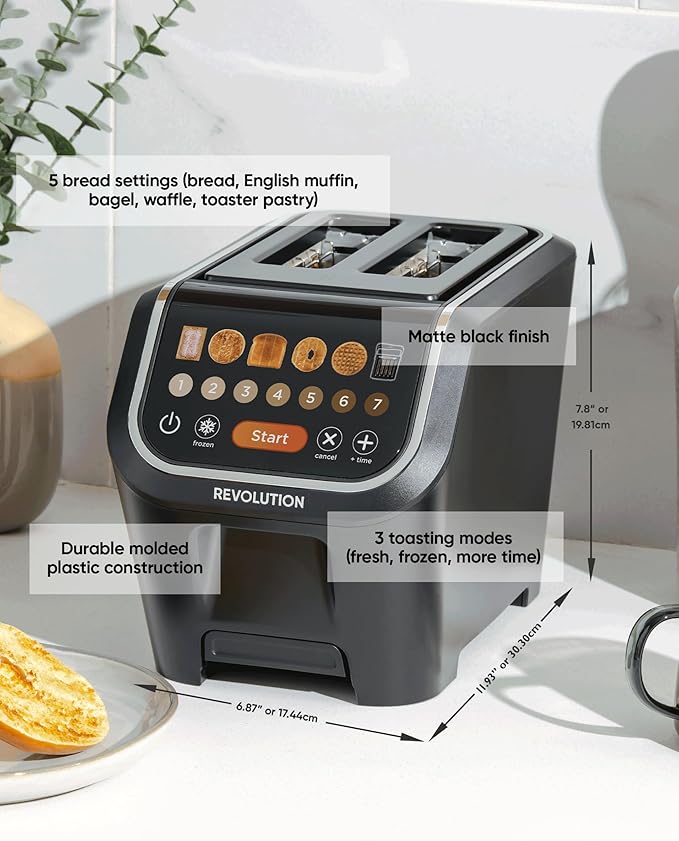 Revolution R90 Digital Toaster – 2-Slice High-Speed Toaster with Patented InstaGLO 2.0 Technology – Toast Bread Bagels Waffles Muffins Tortillas Pastries – Matte Black