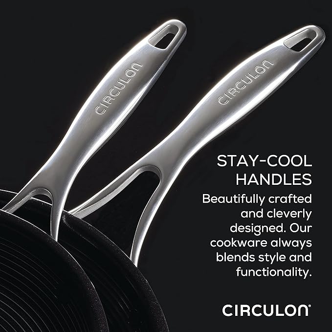Circulon Clad Stainless Steel Frying Pans/Skillet Set with Hybrid SteelShield and Nonstick Technology 10 Inch and 8.5 Inch Silver