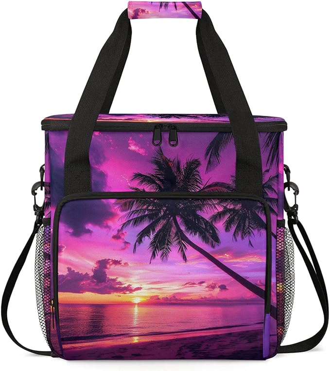 Palm Tropical Beach Tree Travel Coffee Maker Carrying Bag Large Organizer Storage Tote Bag Insulated Reusable Cooler Grocery Bags