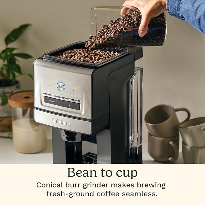 Cuisinart Coffee Maker Custom Grind and Brew Single Cup Coffee Maker 6 Cup Sizes Built-in Stainless Steel Burr Mill Adjustable Strength Grind Control and Over Ice Feature Easy Cleaning DGB-30