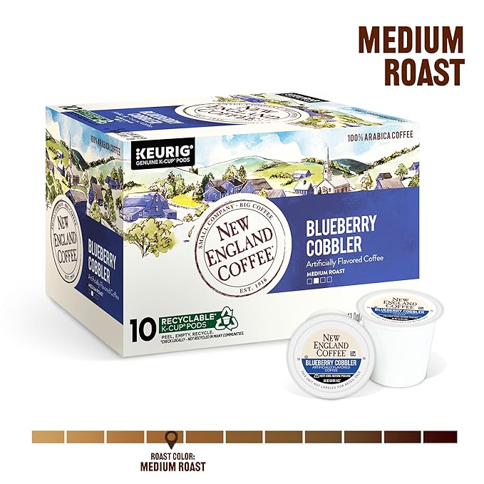 New England Coffee Blueberry Cobbler Medium Roast Single Serve Pods 10ct Box (Pack of 6)