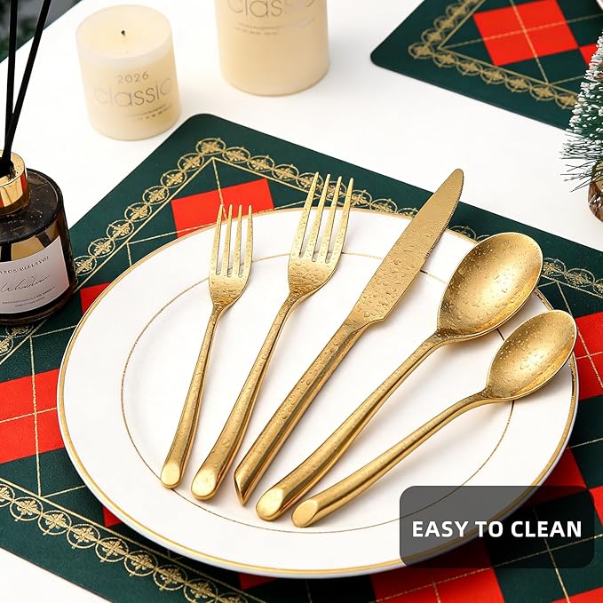 Gold 40-Piece Silverware Set Elegant Stainless Steel Flatware Set Cutlery Set Mirror Polished Dishwasher Safe Service for 8