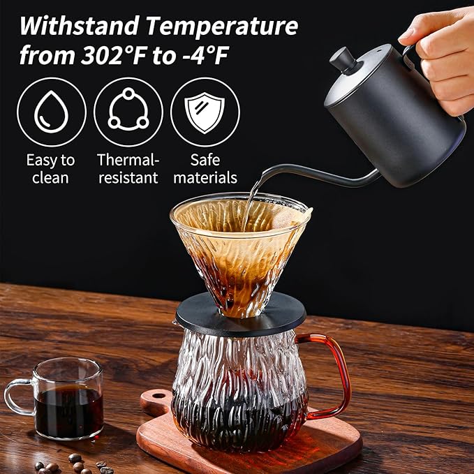 Unbreakable - Pour Over Coffee Maker 650ML/22OZ Heat Resistant Borosilicate Glass Dripper with Filter Holder BPA-Free Manual Coffee Brewer for Home and Office Use