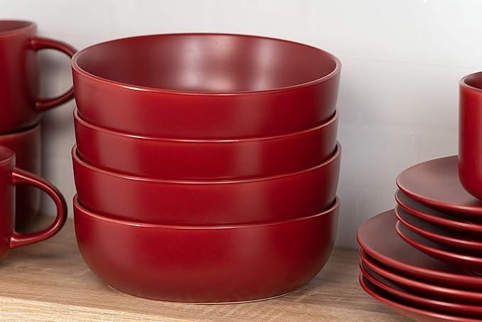 10 Strawberry Street Wazee Matte Coupe Dinnerware Set 16 pc Red