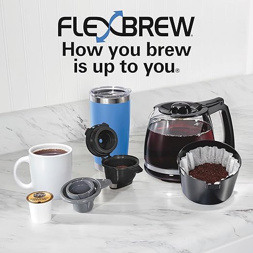 Hamilton Beach FlexBrew Trio 2-Way Coffee Maker Compatible with K-Cup Pods or Grounds Combo Single Serve &amp Full 12c Pot Black - Fast Brewing (49902)