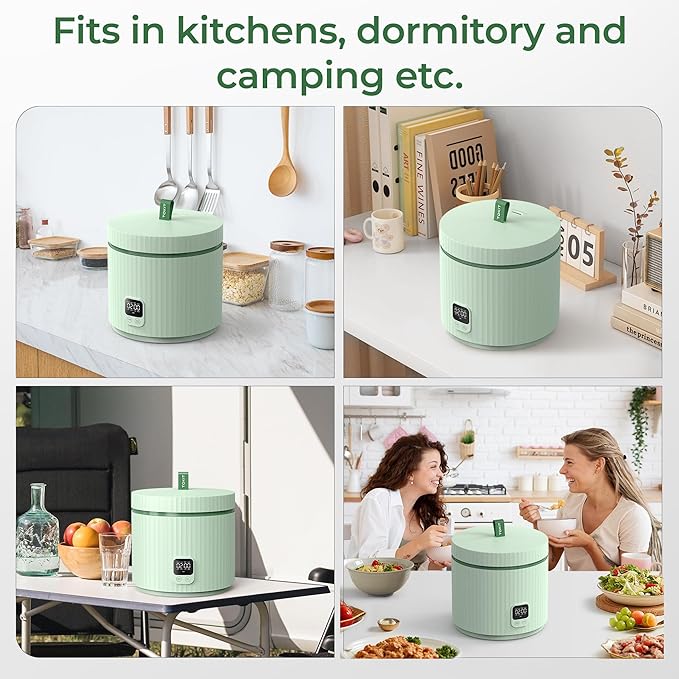 TOKIT Rice Cooker Small 3 Cup Uncooked /6 Cup Cooked Modern Multifunctional Mini Rice Cooker with 24-H Timer &amp Warmer for 1-3 People Ceramic Coated Non-Stick Pot 8 Cook Functions Avocado Green