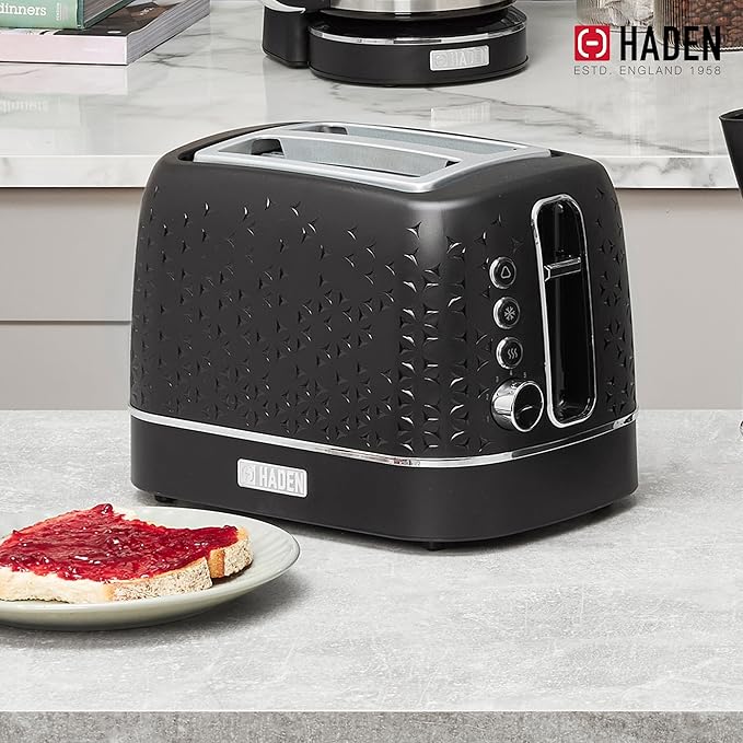 Haden Starbeck 2 Slice Wide Slot Stainless Steel Toaster with Adjustable Browning Control &amp Non-Slip Feet Black &amp Chrome