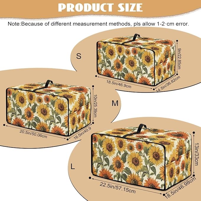 Faux Linen Polyester Toaster Oven Cover Scratch Resistant Appliances Dust Cover with Top Handle Side Storage Pockets for Home Kichen Appliances Retro Sunflower