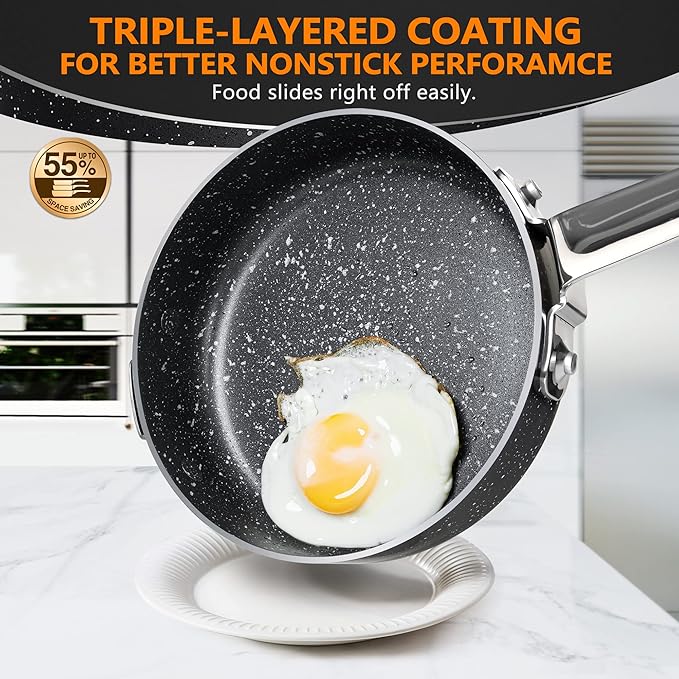 MICHELANGELO Stackable Pots and Pans Set 10 Piece 10 Inch Frying Pan with Nonstick Granite Coatings