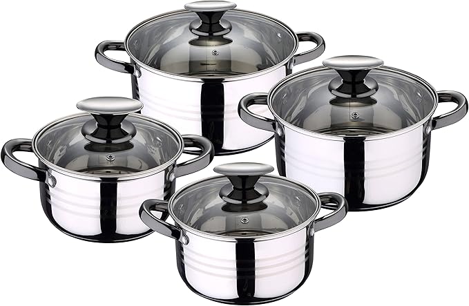 San Ignacio Jolie 8-Piece Cookware Suitable for Induction Hita in Stainless Steel with Set of 12 Silicone Lids
