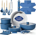 Umite Chef Pots and Pans Set Non Stick 21 pcs Ceramic Cookware Set with Detachable Handles Healthy Induction Cookware Oven Safe RV Kitchen Cooking Set with Utensils PFAS PFOA &amp PTFE Free Navy