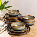TheTerra Ceramic Dinnerware Sets for 4 12 Pieces Porcelain Lightweight Plates and Bowls Sets Scratch Resistant Dish Set Oven &amp Microwave &amp Dishwasher Safe Coffee Bean