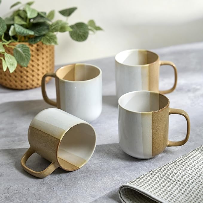 SANGO Phoebe Caramel/White Coffee Mugs Set of 4 15 oz Stoneware Coffee Mug Set Big Glossy Ceramic Tea Cup for Cappuccino Latte Cocoa Large Coffee Cups with Handle Microwave &amp Dishwasher Safe