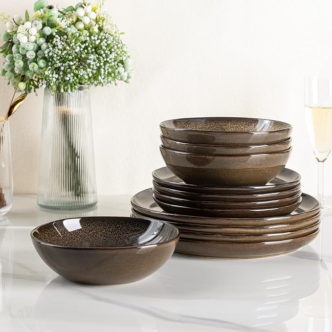 AmorArc Ceramic Dinnerware SetsHandmade Reactive Glaze Stoneware Plates and Bowls SetsHighly Scratch Resistant | Dishwasher &amp Microwave Safe Dishes SetService for 4 (12pc)