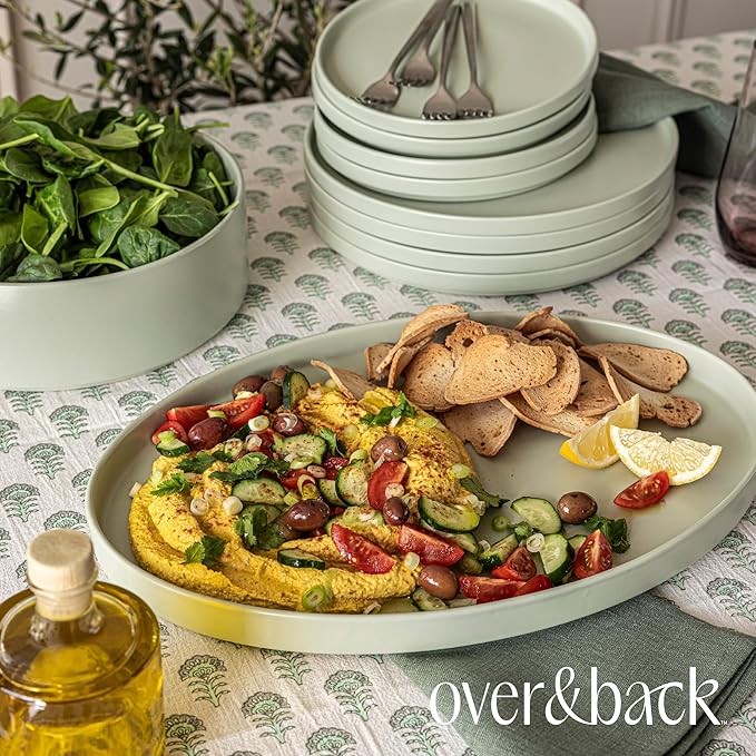 over&ampback Stackable Stoneware Serving Platter - Elegant 1-Piece Oval Serving Platter to Complete Your Kitchen Set - Perfect for Appetizers Desserts and More - 16 L x 11 W - Semi-Matte Sage