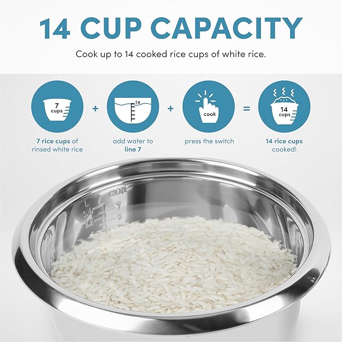 Aroma Housewares 14-Cup (Cooked) / 3Qt. Select Stainless Pot-Style Rice Cooker &amp Food Steamer One-Touch Operation Automatic Keep Warm Mode White (ARC-757-1SG)
