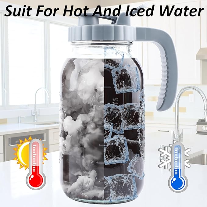 Cold Brew Coffee Maker 64 OZ 2 Pack Mason Jar Cold Brew Pitcher With Infuser 2 Quart Wide Mouth Iced Coffee Maker With Pour Spout Lid And Handle Half Gallon Airtight &amp Leakproof Pitcher For Fridge