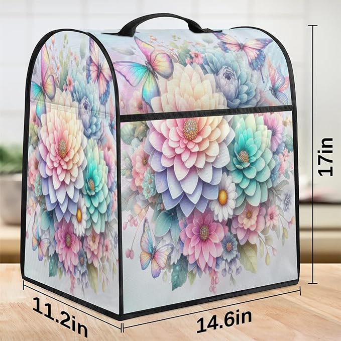 Kitchen Aid Mixer Cover Rainbow Flower Stand Mixer Cover Compatible with 6-8 Quarts Stand Mixers Dust Covers with Zipper Pocket Foldable Washable Kitchen Aid Organizer Bag