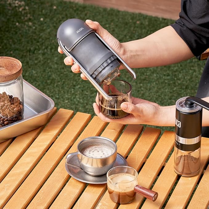 Leverpresso V4 Portable Lever Espresso Maker – Manual Espresso Machine with 51mm Ridgeless Filter Basket Double Shot Non-Pressurized Perfect for Camping &amp Travel – by HUGH (Non- pressurized Fil