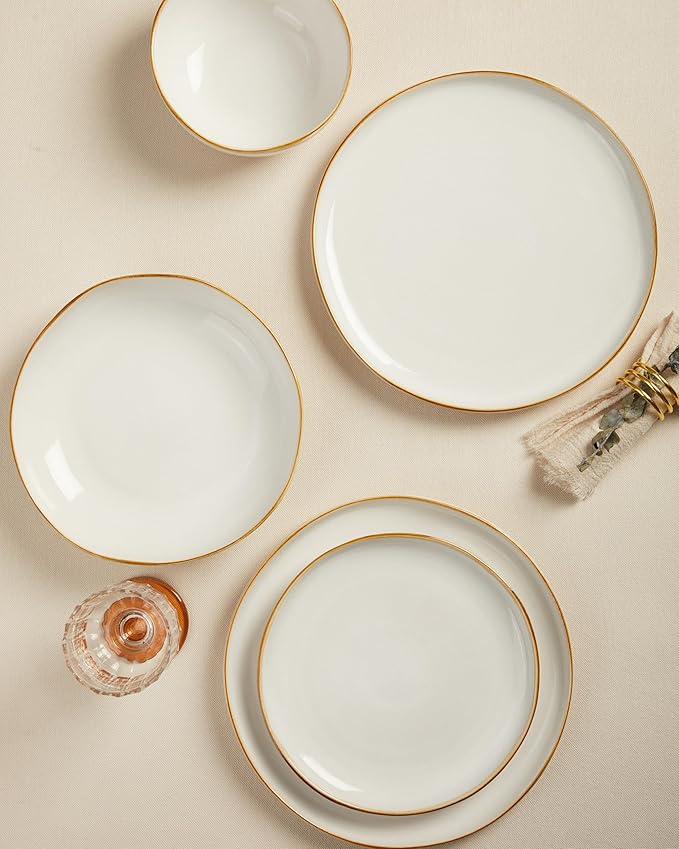 Extra Large Dinnerware Set for 12 36 Pieces Ceramic Plates and Bowls Set Kitchen Dish Set Microwave &amp Dishwasher Safe Dishware Ocean-Inspired Stoneware for Big Gatherings White