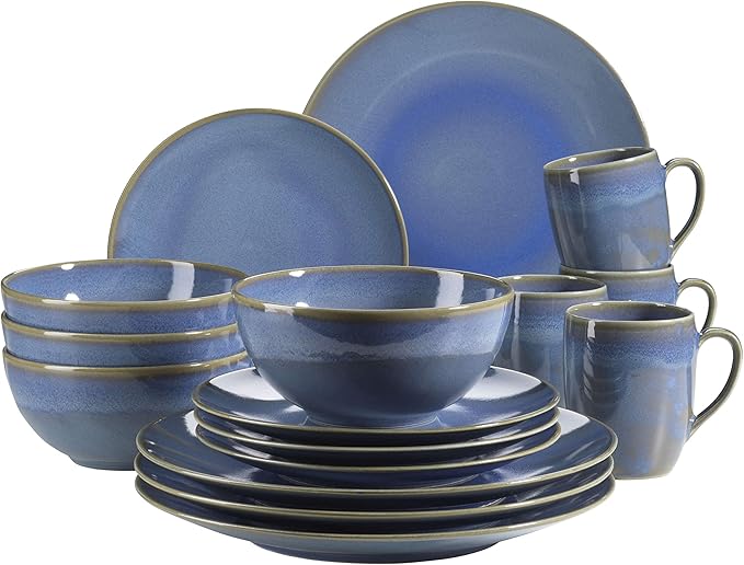 MÄSER Ossia Crockery Set for 4 People in Mediterranean Vintage Look 16-Piece Dinner Set in Light Blue Porcelain