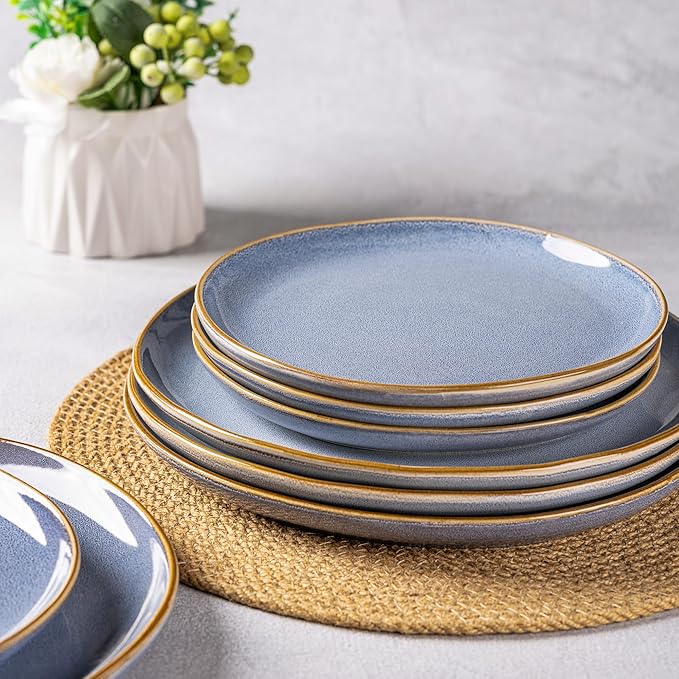 AmorArc Ceramic Dinnerware SetsHandmade Reactive Glaze Stoneware Plates and Bowls SetsHighly Scratch Resistant | Dishwasher &amp Microwave Safe Dishes SetService for 8 (24pc)