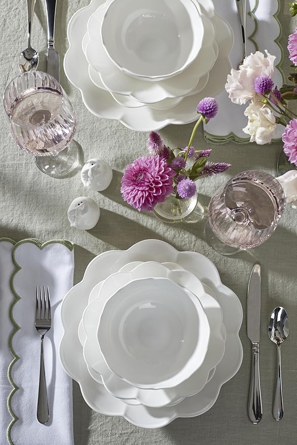 Lenox Dinnerware Set Studio 1414 Scallop 16-Piece Set Service For 4 Bone China Material Dishwasher &amp Microwave Safe Home And Kitchen Kitchen And Dining Plates And Bowls Sets (White 16 Piec