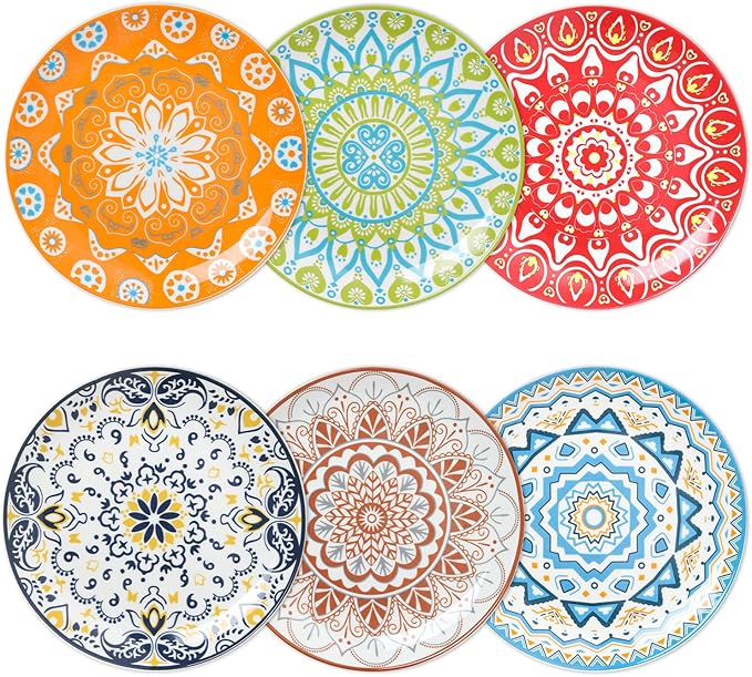 HAPPY KlT Ceramic Dinner Plates Set of 6 10.5 Dessert Dish Set Microwave Oven&ampDishwasher Safe Porcelain Dinnerware Kitchen Serving Dishes