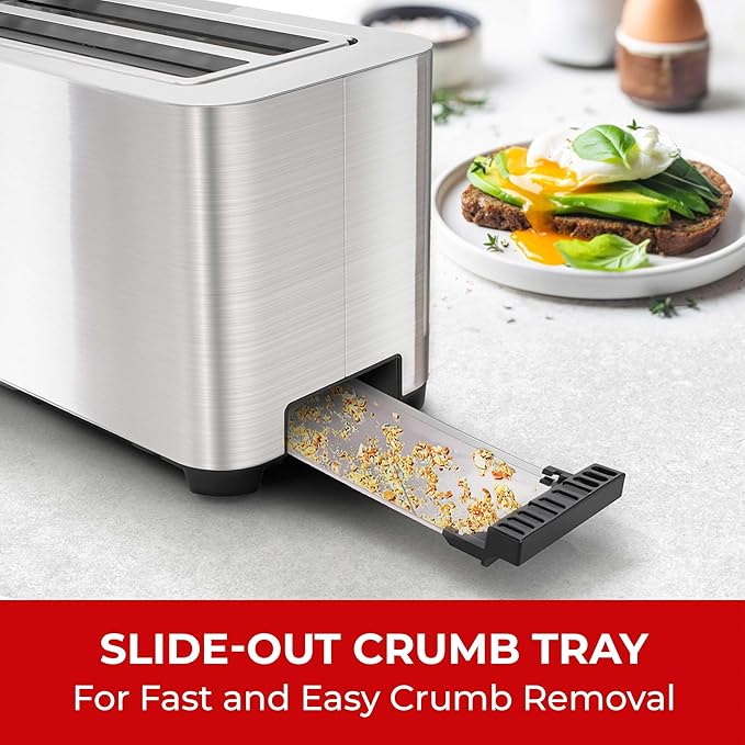 Mueller UltraToast Stainless Steel Toaster 4 Slice – Extra-Wide 1.6 Slots for Artisan Bread Bagels &amp Frozen Waffles 6 Browning Levels LED Display Cancel/Defrost/Reheat Removable Crumb Tray