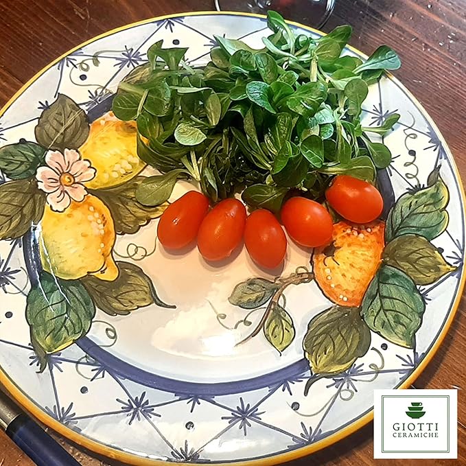 Hand-Painted Italian Ceramic Dinnerware Set - Service for 4 - Vibrant Ischia Lemon Design - Authentic Tuscan Pottery Plates for Everyday Dining &amp Kitchen Decor - Made in Italy