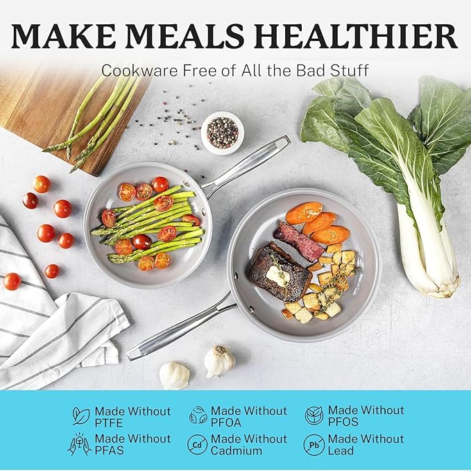 Gotham Steel Aqua Blue Pots and Pans Set 12 Piece Nonstick Ceramic Cookware Includes Frying Pans Stockpots &amp Saucepans Stay Cool Handles Oven &amp Dishwasher Safe 100% PFOA Free Turquoise