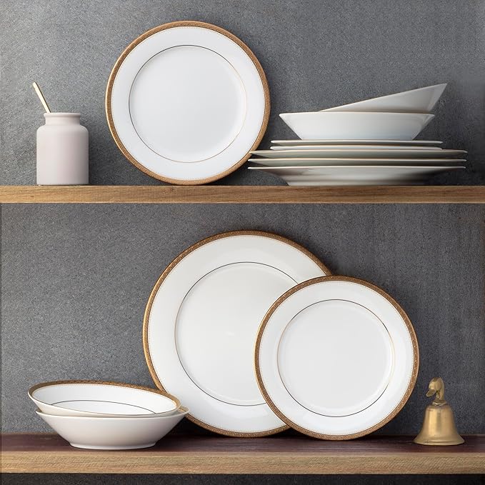 Noritake Charlotta Gold 12-Piece Dinnerware Set Service for 4