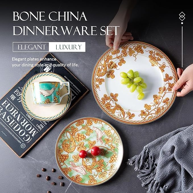 bone china dinnerware set dishes set for 4 people porcelain dinnerware sets for hotel family gathering banquet wedding(Includes 4 dining plates 4 dessert plates4 coffee cups and 4 saucers)