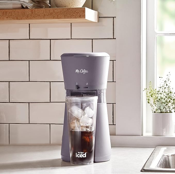 Mr. Coffee Iced Coffee Maker Single Serve Machine with 22-Ounce Tumbler and Reusable Coffee Filter Lavender