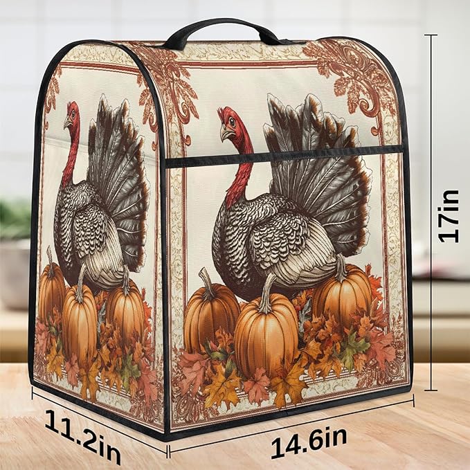 cfpolar Kitchen Aid Mixer Cover Compatible with 6-8 Quarts Turkey Thanksgiving Pumpkin Stand Mixer Cover Kitchen Aid Mixers Accessories Appliance Organizer Bag Dust Covers with Zipper Pocket