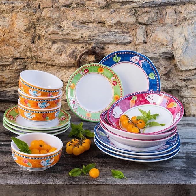Vietri Melamine Campagna Gallina 4-Pc Dinnerware Set - Cereal/Pasta Bowls Salad/Dinner Plates