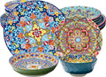 16 Pieces Dinnerware Set Service for 4 Plates and Bowls Set Microwave &amp Dishwasher Safe Scratch Resistant Bohemian Dishes Plates Bowls for Salad Pasta Dessert Steak Appetizers